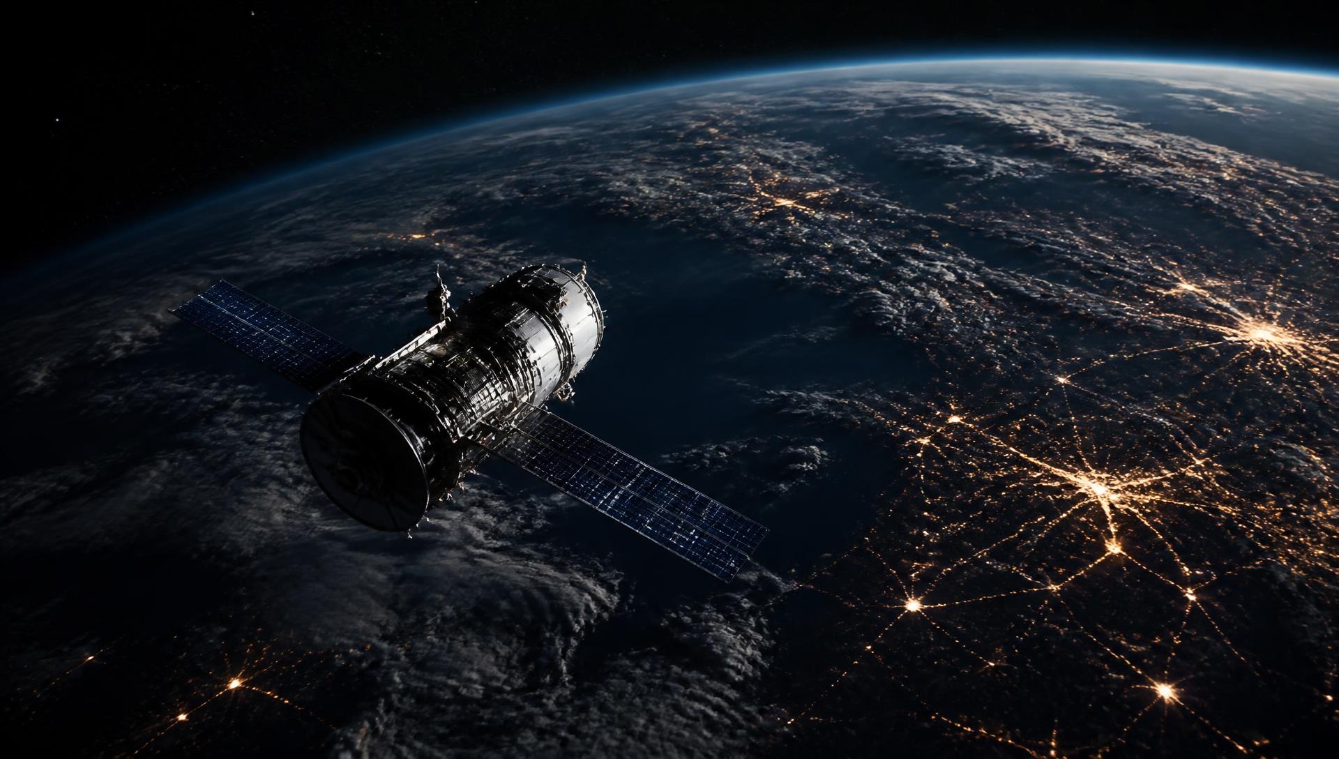 Satellite orbiting Earth at night
